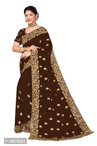 Attractive Georgette Embroidered Saree  with Blouse Piece