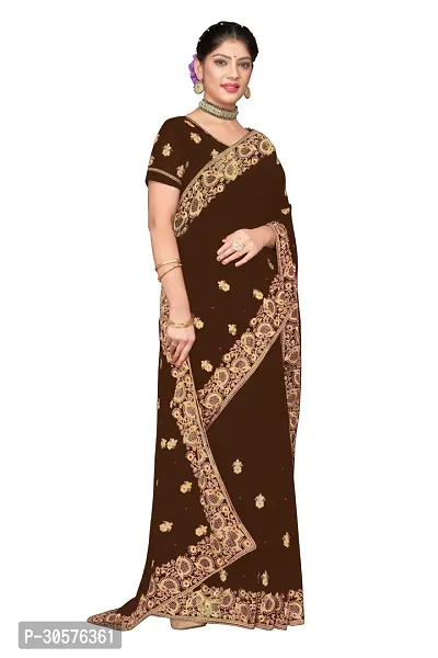 Attractive Georgette Embroidered Saree  with Blouse Piece-thumb2