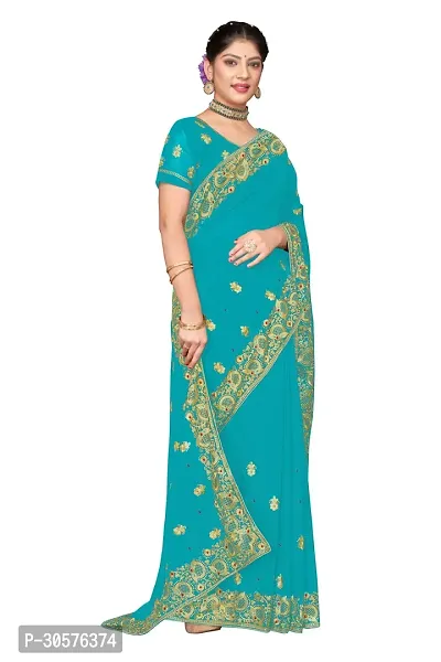 Attractive Georgette Embroidered Saree  with Blouse Piece-thumb5