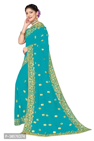 Attractive Georgette Embroidered Saree  with Blouse Piece-thumb3