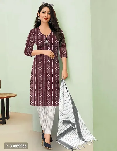 Stylish Maroon Khadi Cotton Printed Kurta Bottom and Dupatta Set For Women-thumb0