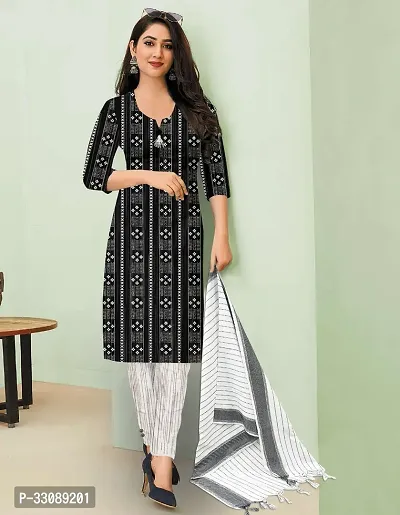 Stylish Black Khadi Cotton Printed Kurta Bottom and Dupatta Set For Women-thumb0