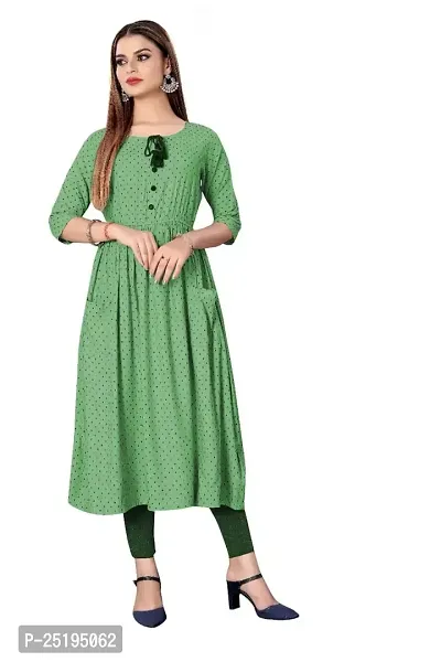 Decent Women's Cotton Silk Stitched Kurti (Green  Black); Size: X-Large 019-thumb0