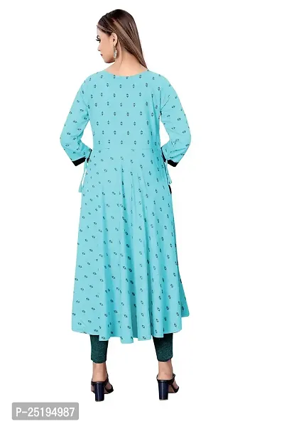 Decent Women's Cotton Silk Stitched Kurti (Sky Blue  Black); Size: Small 016-thumb2