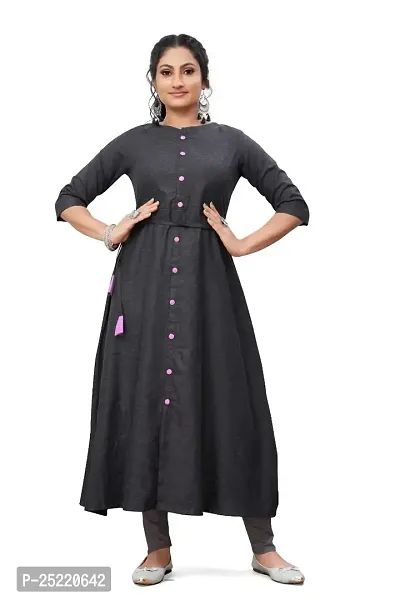 Decent Women's Cotton Silk Stitched Kurti (Black  Pink); Size: Large 028-thumb0