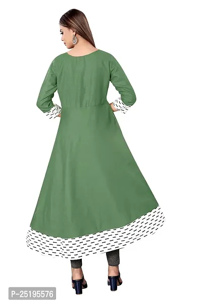 Decent Women's Cotton Silk Stitched Kurti (Green  White); Size: Large 005-thumb3