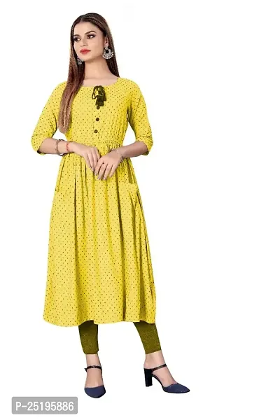 Decent Women's Cotton Silk Stitched Kurti (Yellow  Black); Size: Small 024-thumb0