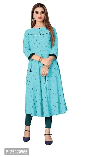 Decent Women's Cotton Silk Stitched Kurti (Sky Blue  Black); Size: Large 016