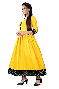 Decent Women's Cotton Silk Stitched Kurti (Yellow  Black); Size: Medium 002-thumb1