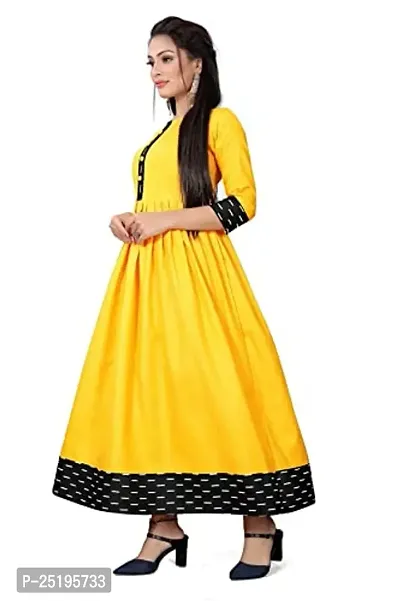 Decent Women's Cotton Silk Stitched Kurti (Yellow  Black); Size: Medium 002-thumb2