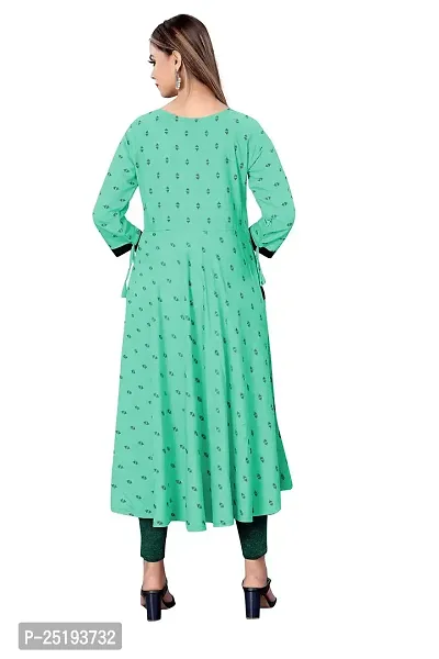 Decent Women's Cotton Silk Stitched Kurti (Turqoiuse  Black); Size: Small 014-thumb2