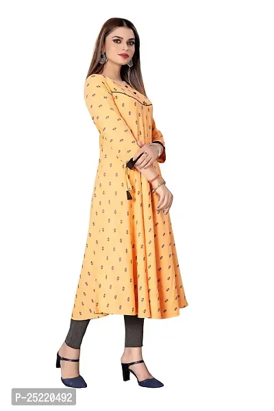 Decent Women's Cotton Silk Stitched Kurti (Light Orange  Black); Size: X-Large 015-thumb0