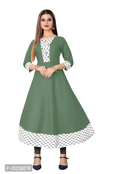 Decent Women's Cotton Silk Stitched Kurti (Green  White); Size: Medium 005-thumb0