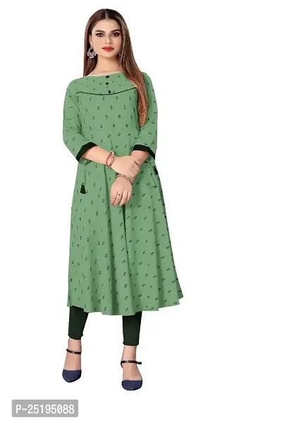 Decent Women's Cotton Silk Stitched Kurti (Green  Black); Size: Small 013