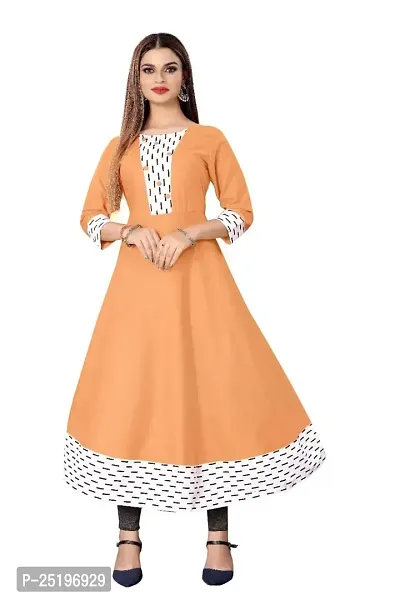 Decent Women's Cotton Silk Stitched Kurti (Peach  White); Size: XX-Large 006-thumb0