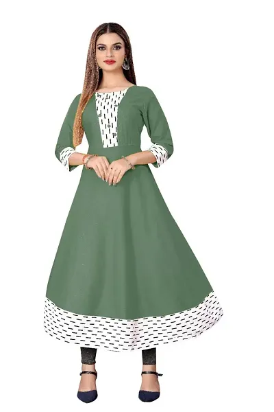 Decent Women's Silk Stitched Kurti (Green White); Size: X-Large 005