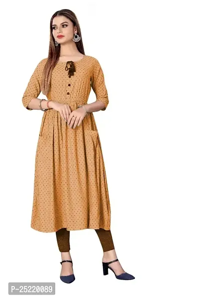 Decent Women's Cotton Silk Stitched Kurti (Brown  Black); Size: Medium 017-thumb0