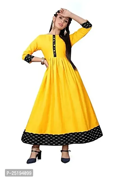 Decent Women's Cotton Silk Stitched Kurti (Yellow  Black); Size: XX-Large 002-thumb0