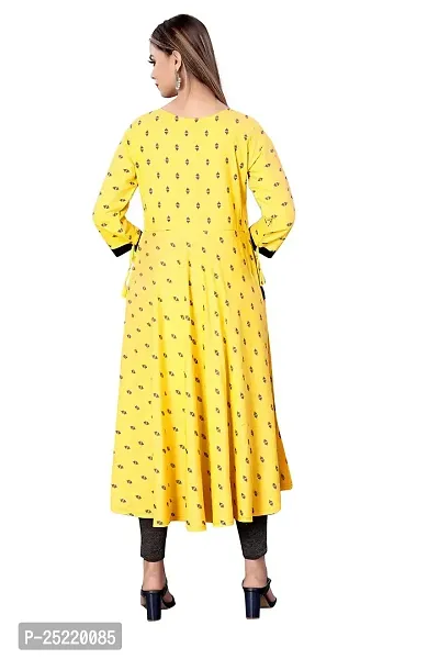 Decent Women's Cotton Silk Stitched Kurti (Yellow  Black); Size: X-Large 009-thumb2