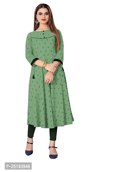 Decent Women's Cotton Silk Stitched Kurti (Green  Black); Size: X-Large 013-thumb0