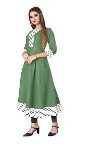 Decent Women's Cotton Silk Stitched Kurti (Green  White); Size: Large 005-thumb1