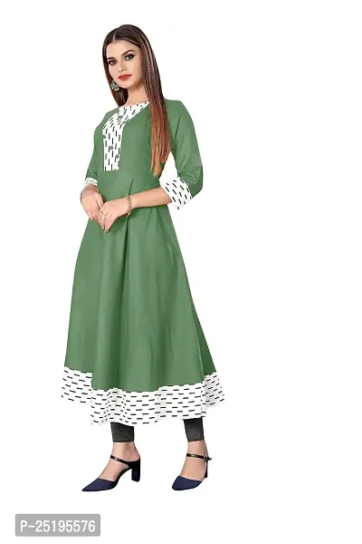 Decent Women's Cotton Silk Stitched Kurti (Green  White); Size: Large 005-thumb2