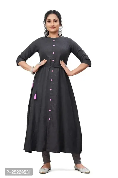 Decent Women's Cotton Silk Stitched Kurti (Black  Pink); Size: X-Large 028-thumb0