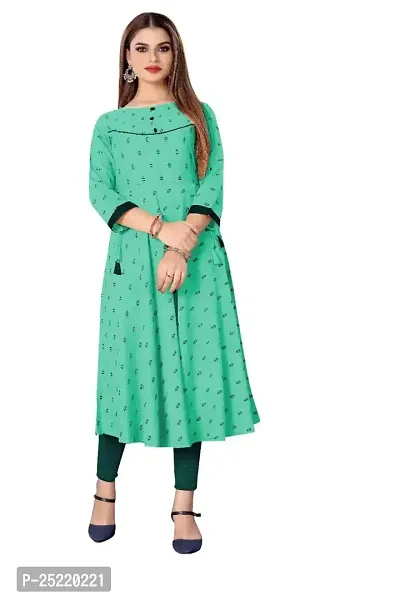 Decent Women's Cotton Silk Stitched Kurti (Turqoiuse  Black); Size: Large 014-thumb0