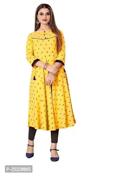 Decent Women's Cotton Silk Stitched Kurti (Yellow  Black); Size: X-Large 009-thumb0