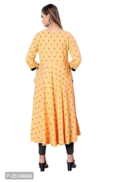 Decent Women's Cotton Silk Stitched Kurti (Light Orange  Black); Size: Medium 015-thumb2