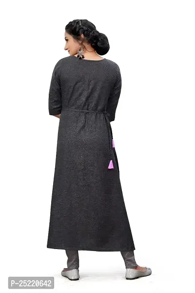 Decent Women's Cotton Silk Stitched Kurti (Black  Pink); Size: Large 028-thumb3