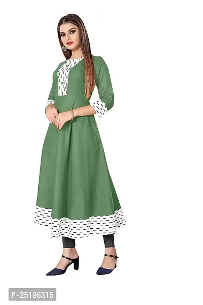 Decent Women's Cotton Silk Stitched Kurti (Green  White); Size: Small 005-thumb2