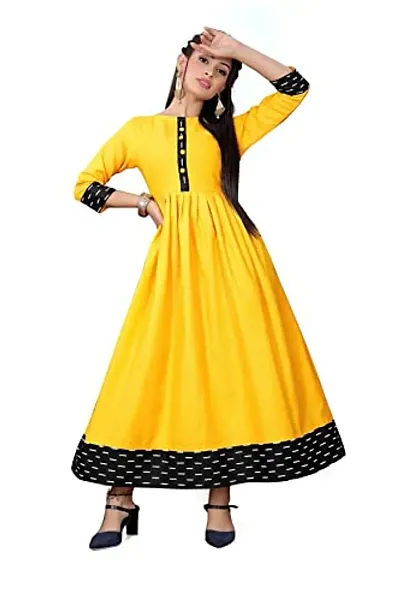 Decent Women's Silk Stitched Kurti (Yellow Black); Size: Medium 002