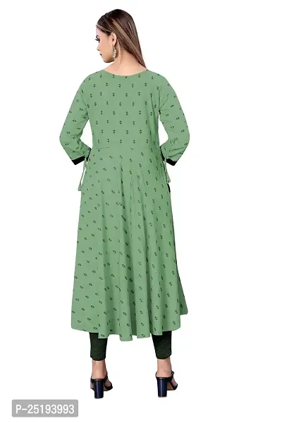 Decent Women's Cotton Silk Stitched Kurti (Green  Black); Size: Medium 013-thumb2