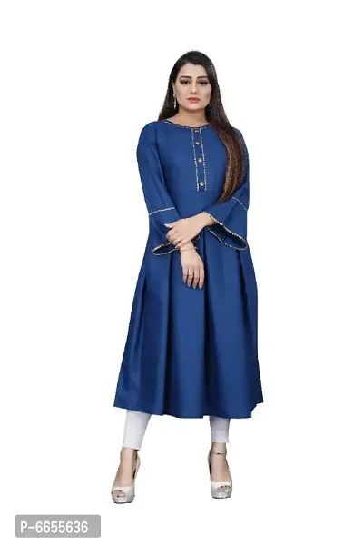 Fancy Solid Blue Cotton Stitched Anarkali Kurta For Women-thumb0