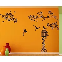 Heaven Decors Tree With Bird Cage Vinyl Wall Sticker And Wallpaper (59 X 97Cm Black)-thumb1