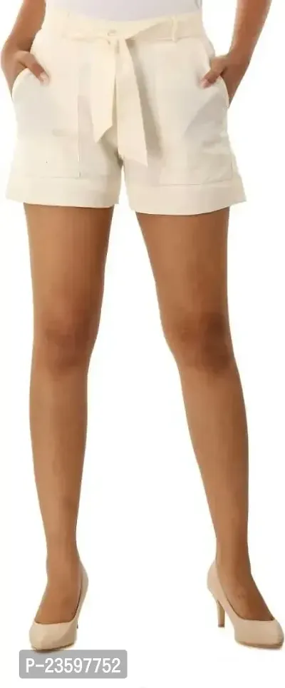 Make My Cloth Fabric Collection Cotton Shorts for Woman (Off White-L)-thumb0