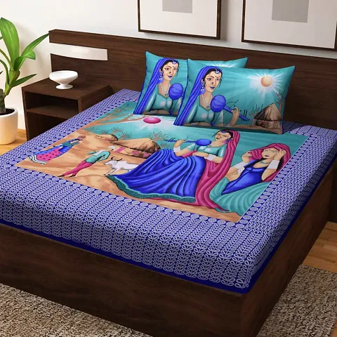 Printed Cotton Double Bedsheet with 2 Pillow Cover