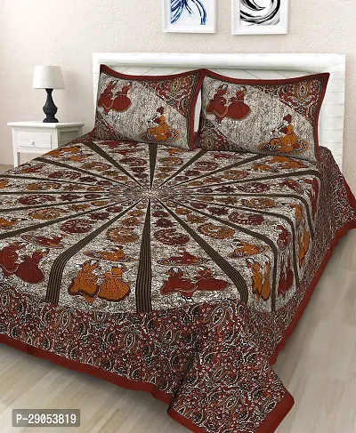 Beautiful Multicoloured Cotton Floral 1 Bedsheet + 2 Pillowcovers-thumb0