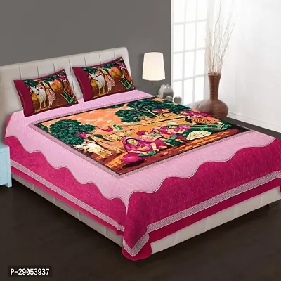 Beautiful Multicoloured Cotton Floral 1 Bedsheet + 2 Pillowcovers-thumb0