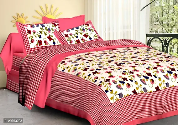 Beautiful Multicoloured Cotton Floral 1 Bedsheet + 2 Pillowcovers-thumb0