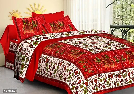 Beautiful Multicoloured Cotton Floral 1 Bedsheet + 2 Pillowcovers-thumb0