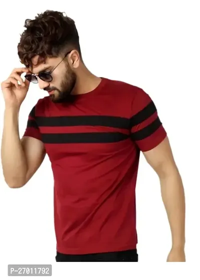 Reliable Maroon Cotton Blend Solid Tshirt For Men-thumb0