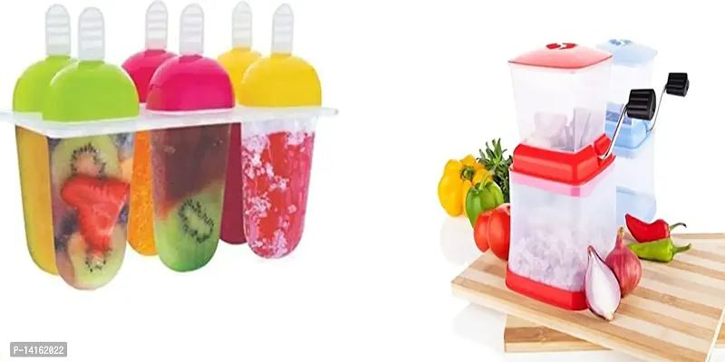 Sturdy Plastic Reusable Ice Candy Maker Ice Stick And Sturdy Premium 2 in 1 Onion and Chilly Cutter Chopper (Big)-thumb0