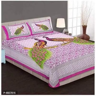 Cotton Pink Jaipuri Printed Bedsheet With 2 Pillow Covers-thumb0