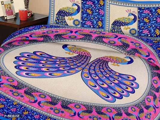 Cotton Blue Rajasthani Printed Bedsheet With 2 Pillow Covers-thumb2