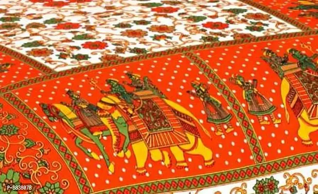 Cotton Orange Rajasthani Printed Bedsheet With 2 Pillow Covers-thumb2