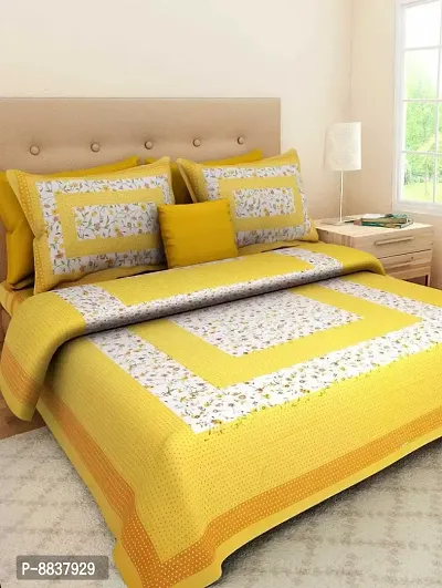 Cotton Yellow Printed Bedsheet With 2 Pillow Covers