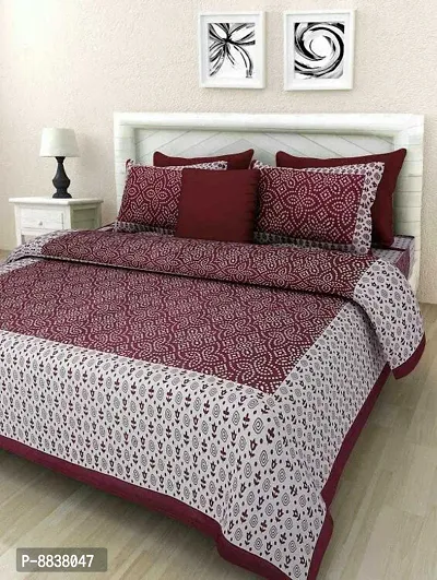 Cotton Maroon Printed Bedsheet With 2 Pillow Covers-thumb0