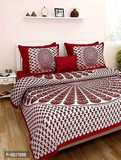 Cotton Maroon Jaipuri Printed Bedsheet With 2 Pillow Covers